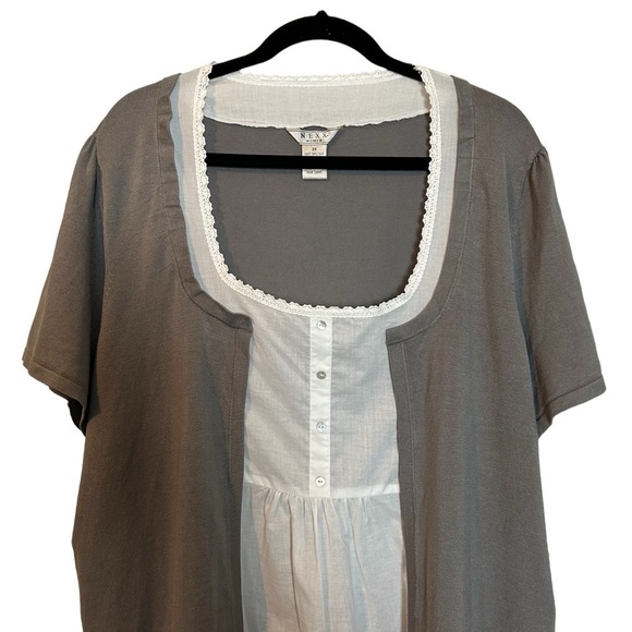 NEXX Woman Knit 75% Silk 25%Nylon 100% Woven Cotton London Fog Gray & White Top - Picture 3 of 15